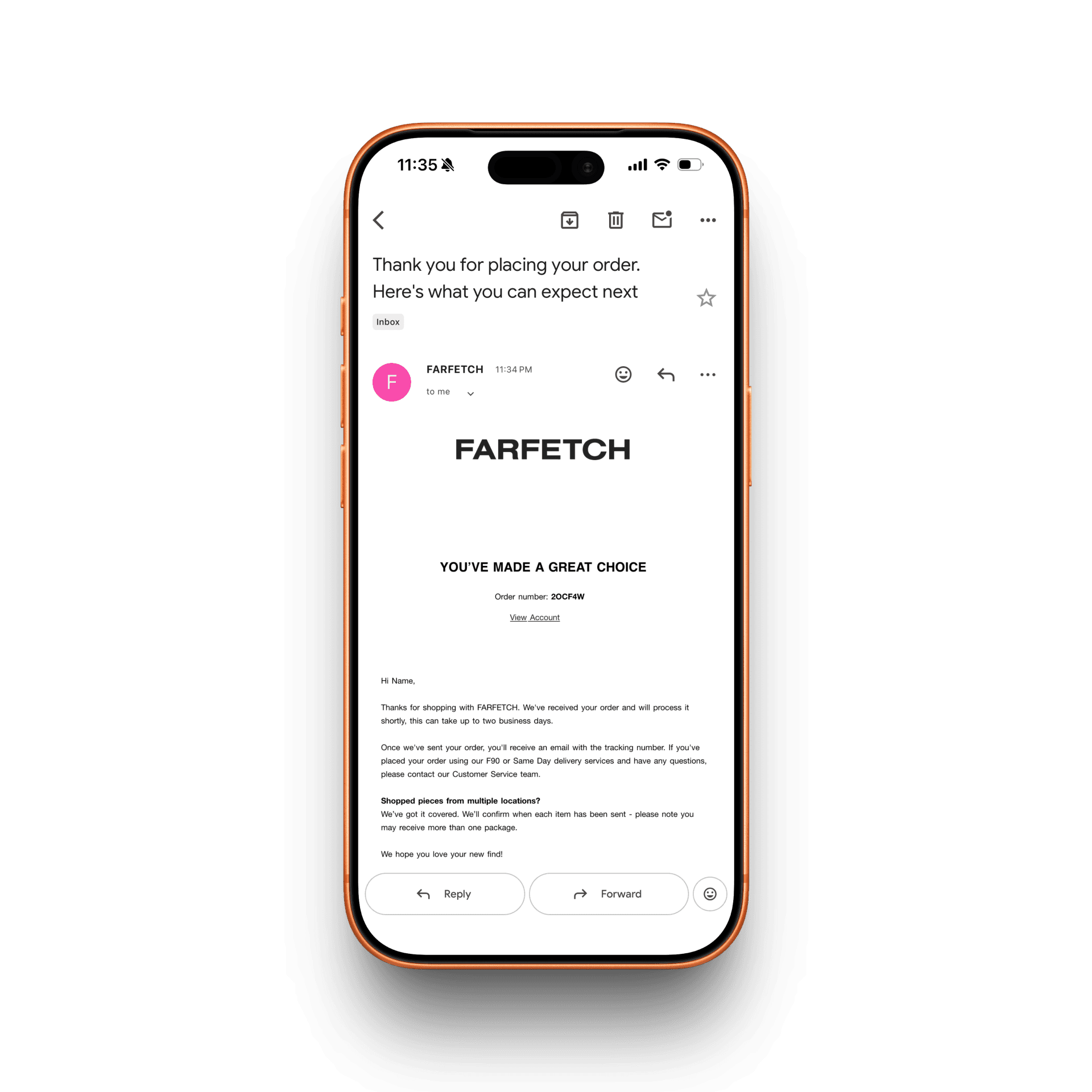Farfetch Receipt receipt mockup